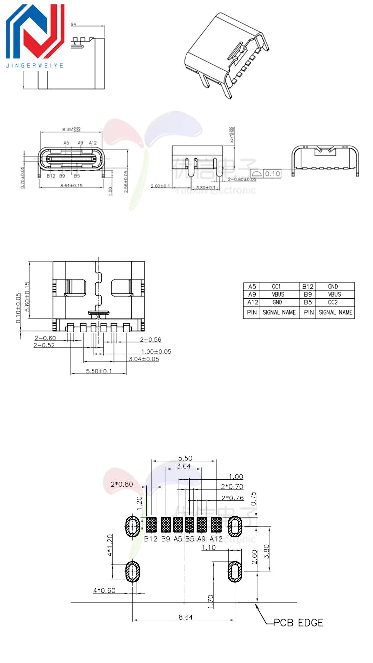 20/10/5pcs 6 Pin SMT Socket Connector Micro USB Type C 3.1 Female Placement SMD DIP For PCB Design DIY High Current Charging
