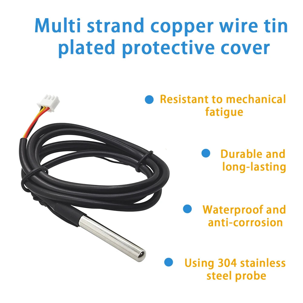 DS18B20 Temperature Sensor Module 304 Stainless Steel Waterproof Probe Waterproof Oil-proof Anti-interference GVS PH2.0 Interfac