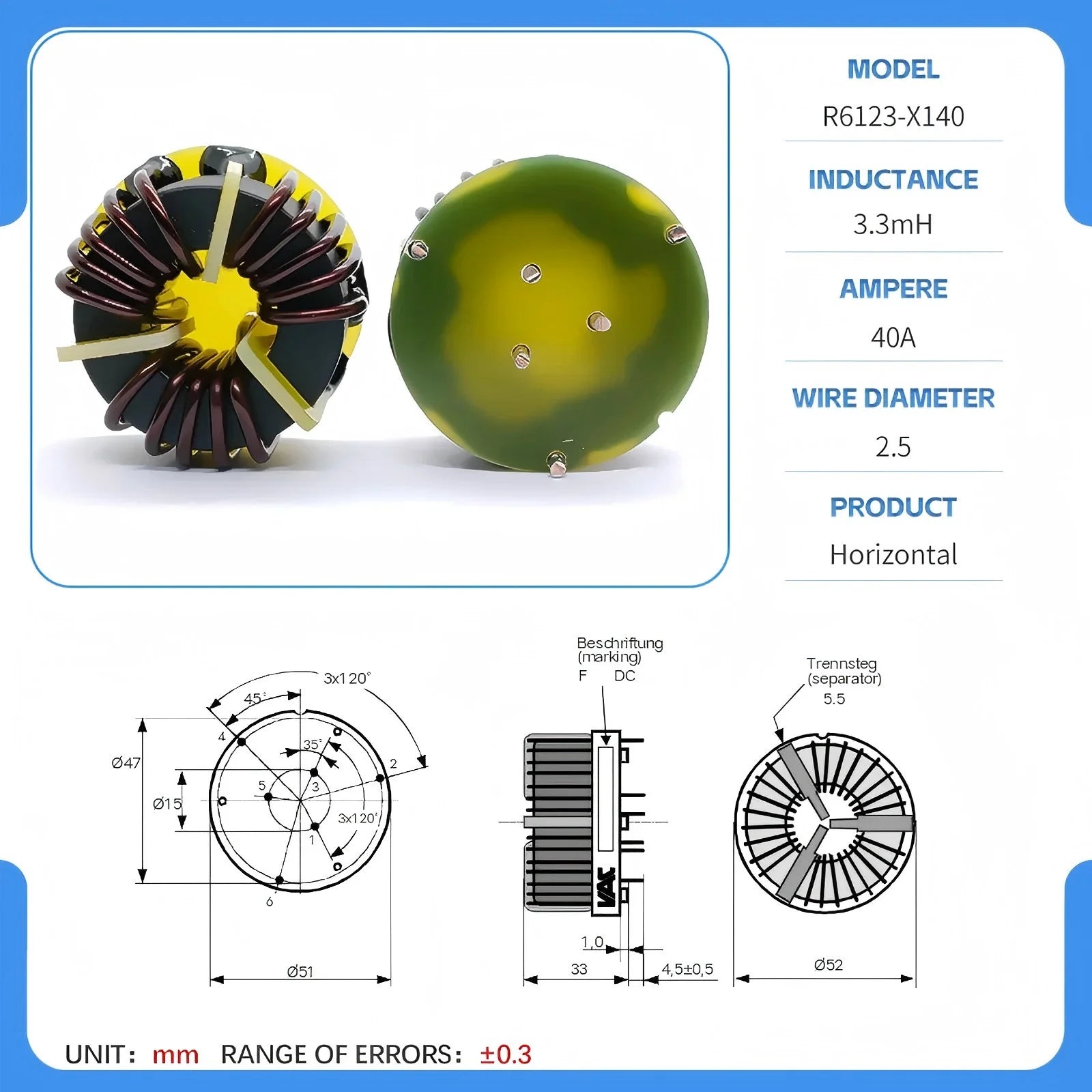 12x8.5x5 20x12x8 26x16x10 Amorphous Nanocrystalline Inductors Toroidal Choke Common Mode Filter Inductor