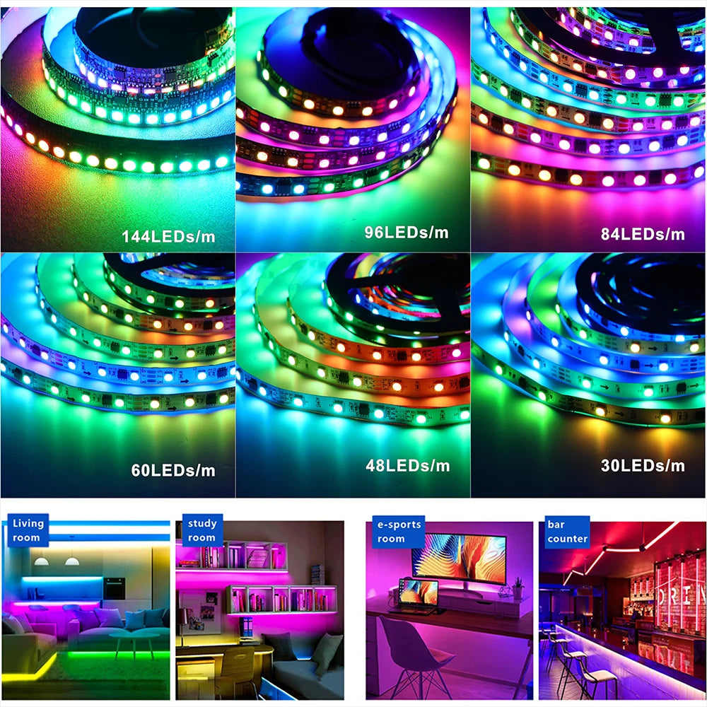 WS2811 Magic Color RGB LED Strip SMD5050, DC12V. Addressable, 30/48/60/84/96 LEDs. External: 1 Control IC Controls 3 Lighting LE