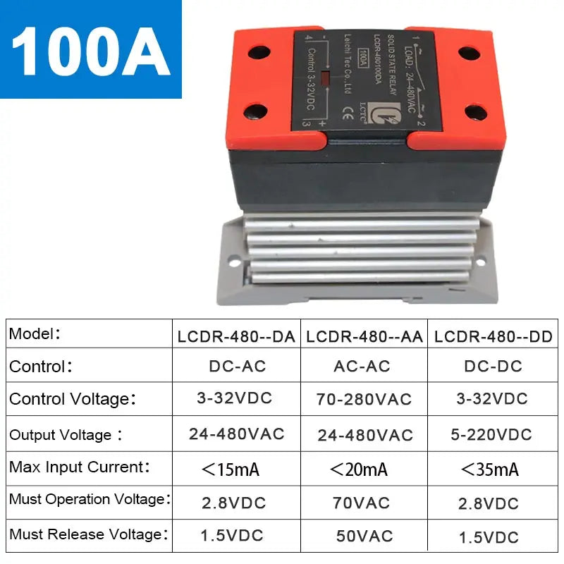 LCTC Solid State Relay 10A25A40A60A80A100A120A DIN Installation DC to AC AC to AC DC to DC Single-phase SSR With Radiator