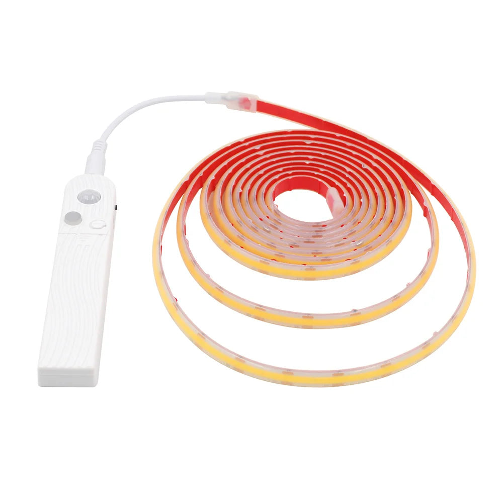 Waterproof Motion Sensor COB Light Battery USB Powered Led Strip IP68 5V Auto ON/OFF Cabinet Kitchen Staircase Liner Lighting