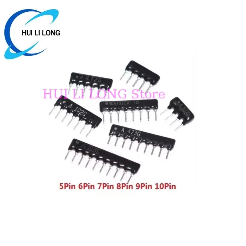 20pcs Resistor Network A05 A06 A07 A08 A10 A09-103G 10K 100K 1K 4K7 470R 330R 220R 100R Ohm DIP 9pin 10pin 7pin 5pin