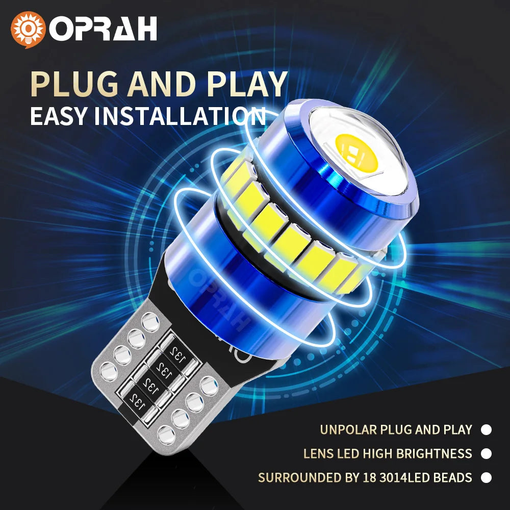 Oprah 2PCS W5W 3030 3014 SMD Car T10 LED 194 168 Wedge Replacement Reverse Instrument Panel Lamp White Bulbs For Clearance Light