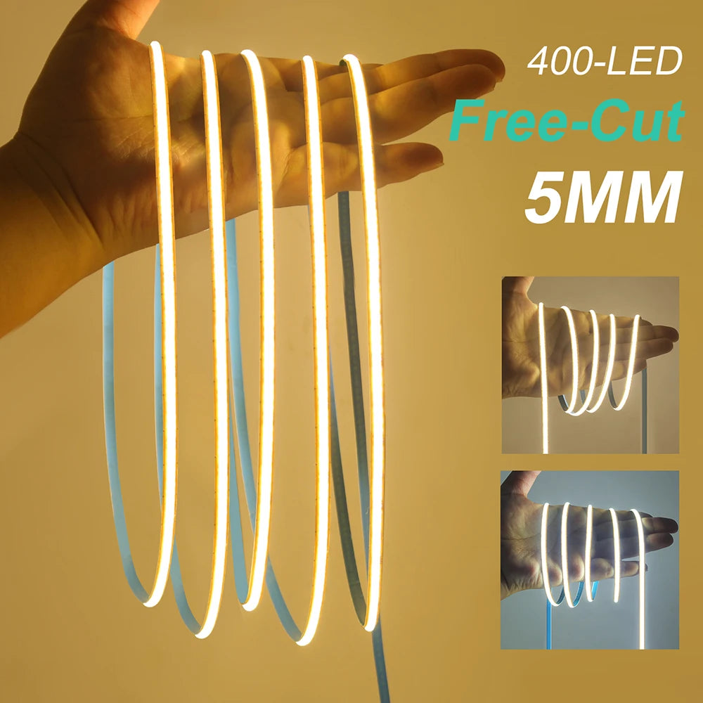5mm 8mm PCB Free Cut COB LED Strip 12V 24V Tape Light 400 Leds Flexible 3000k 6000k 4000k 0.5m 2m 5m 10m 20m Linear Lighting