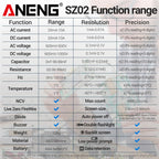 ANENG SZ01/SZ02 Diode Tester Professional Digital Multimeter True RMS Smart AC/DC Current Voltage Auto Range Multimetres Tools