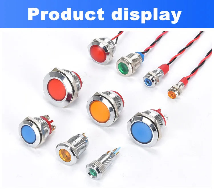 Waterproof metal indicator lamp 6/8/10/12/16/19/22MM power signal lamp 3V 5v 6v 12V 24V 110V 220V red/yellow/blue/green/white
