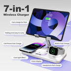 7-in-1 Wireless Charger Station 15W Fast Charging Type C Port Multi-Function Devices for iPhone 17 16 15 14 Samsung Airpods iPad