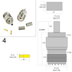 1-4PC UHF Male Female Plug Jack PL259 SO239 RF Coax Connector Crimp RG316 RG174 RG58 RG142 Copper Nickelplated With Drawing