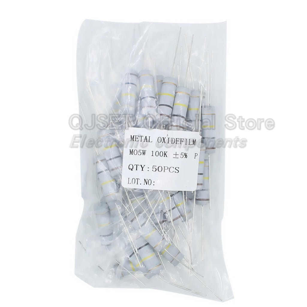 50Pcs 5W Carbon Film 4Color Ring Resistors 5% 5W 10R 20R 47 100 470 Ohm 1K 4.7K 10K 47K 100k 200k 470k Ohms Oxide Film Resistors