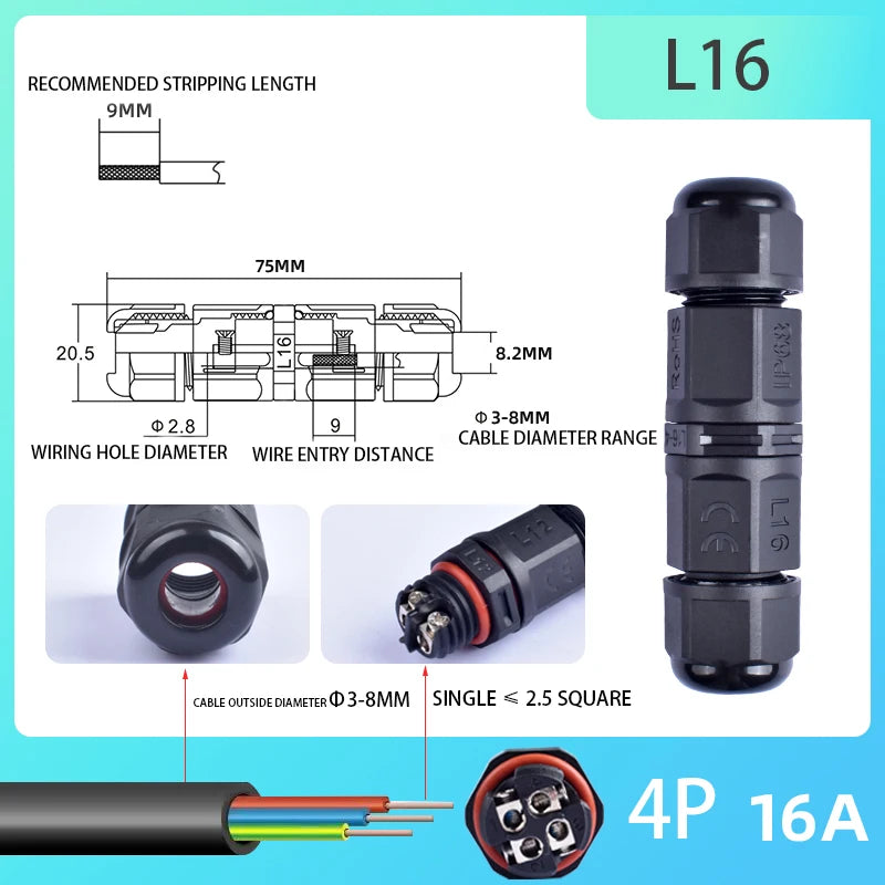 IP68 Waterproof Connector Outdoor LED Lighting Sealed Connector  Assembly Type Wire And Cable Quick Terminal Connector 2/3/4/5P