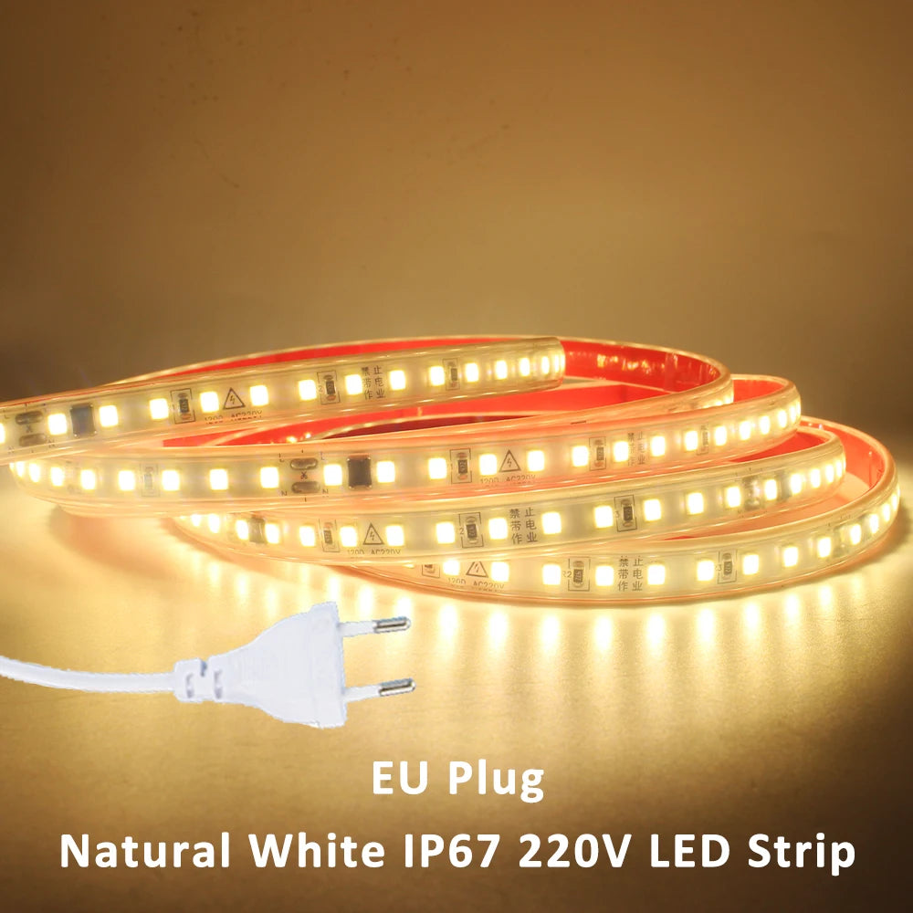 220V LED Strip Light SMD2835 120LEDs/m Waterproof Tape Lamp with EU Plug 1M 2M 3M 5M 10M 15M 20M Decor Lighting for the Yard