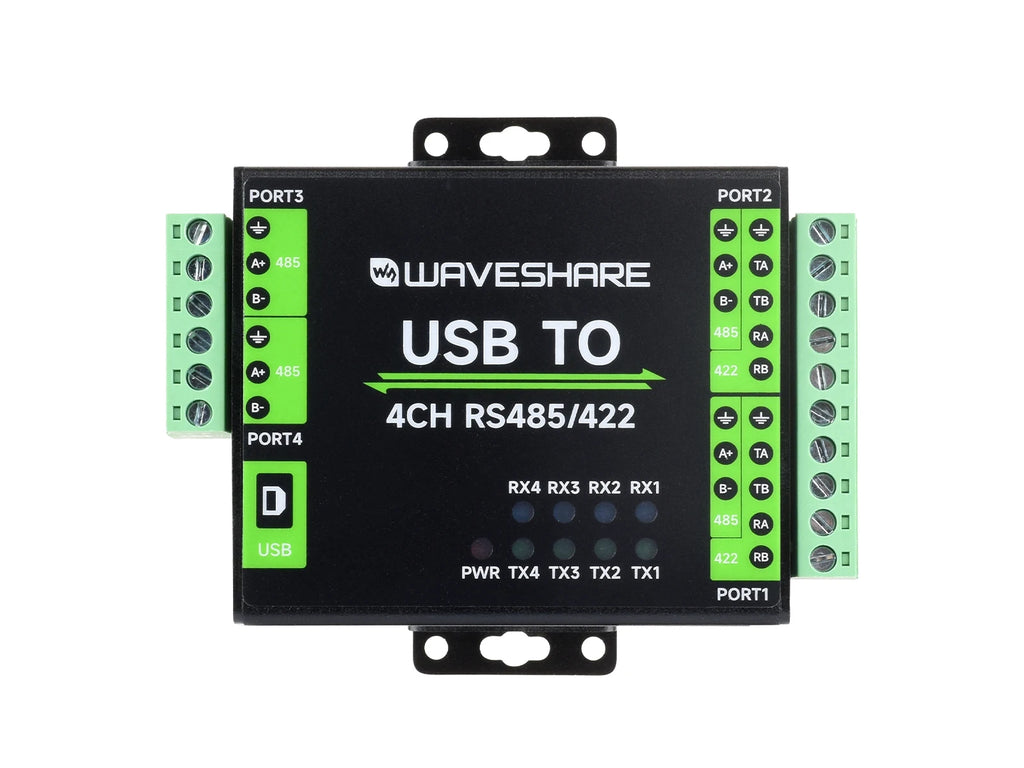 Waveshare Industrial Isolated USB To RS485/422 Converter, Original FT4232HL Chip, Supports USB To 2-Ch RS485 + 2-Ch RS485/422