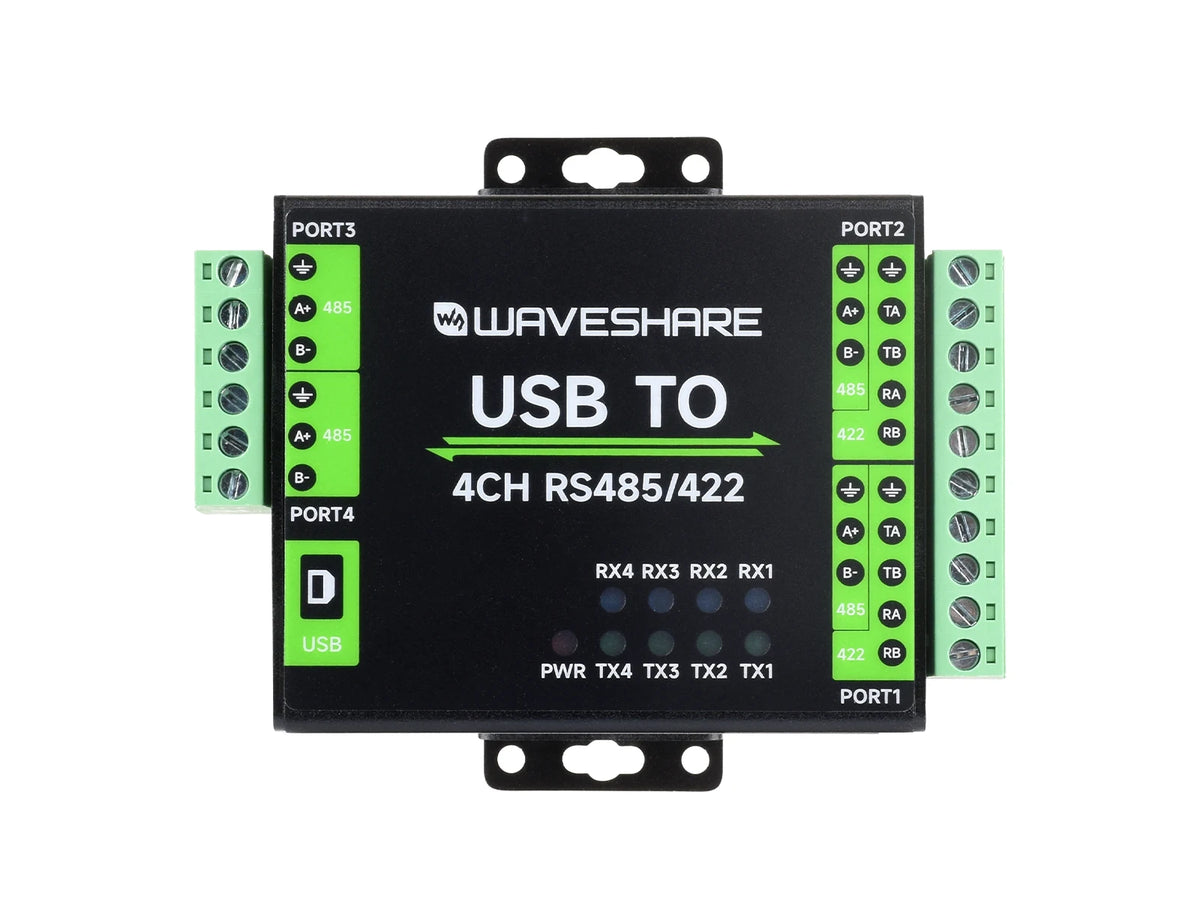 Waveshare Industrial Isolated USB To RS485/422 Converter, Original FT4232HL Chip, Supports USB To 2-Ch RS485 + 2-Ch RS485/422