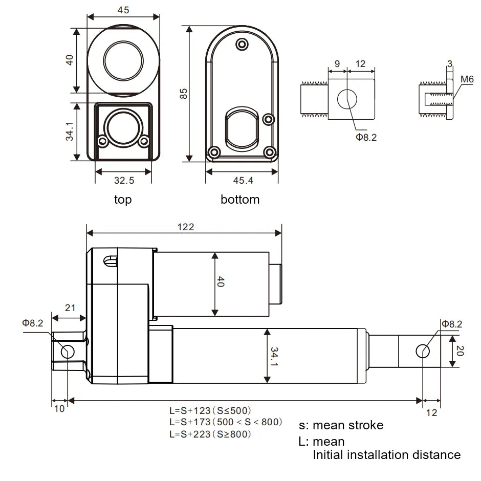 Electric Linear Actuator 1500N DC24V 30W Motor 50mm 150mm 250mm 350mm 500MM 550mm 700mm 800mm 1000mm Stroke Customized