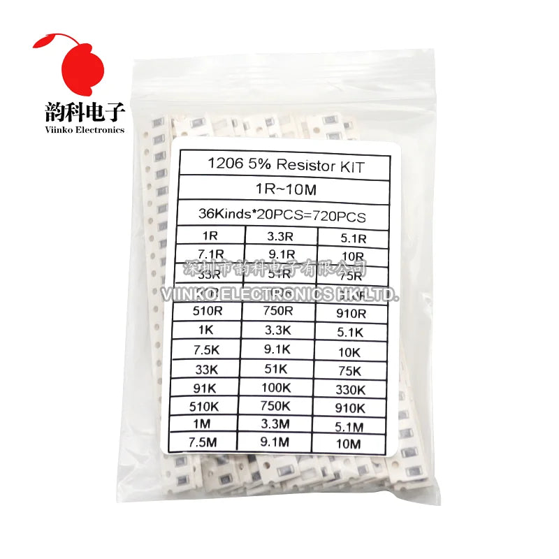 0402 0603 0805 1206 1210 2512 SMD Resistor Assorted Kit 10K 100K 1K 1R 100R 220R Resistance 1% 5% Sample Pack