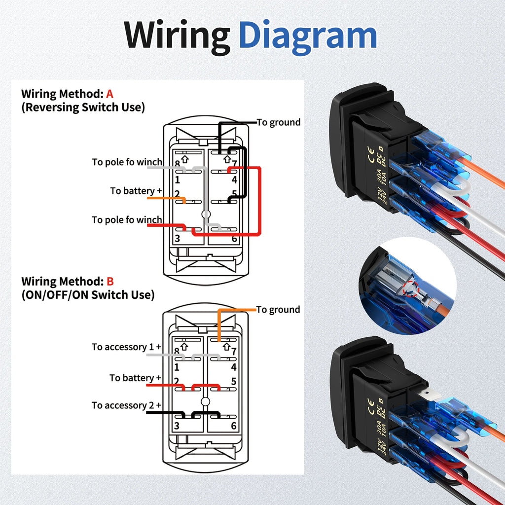 Momentary Rocker Switch 12V 24V Up Down Reverse Polarity DPDT 7 Pin Arrow Rocker Switch (ON)-Off-(ON) Toggle Switch with Wires