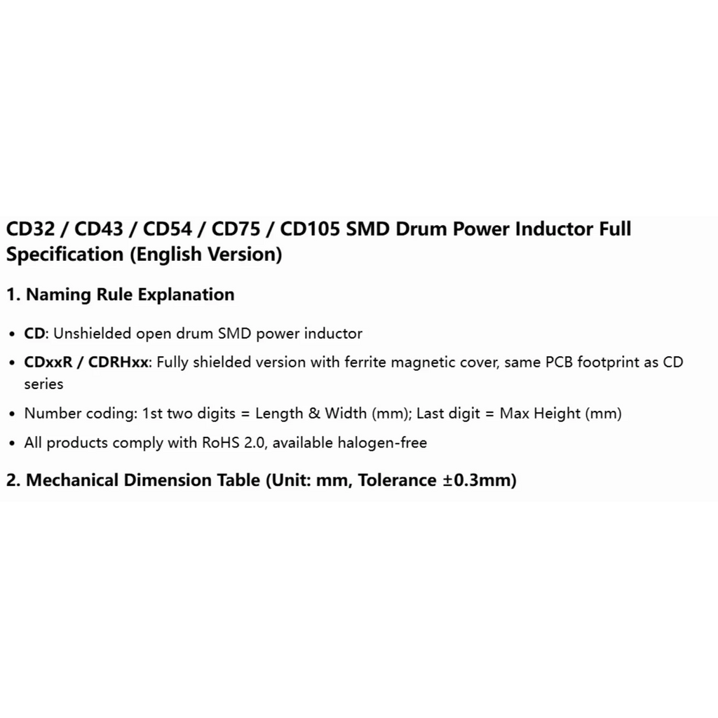 CD32 43 54 75 105 SMD Inductor 2.2uH 3.3uH 4.7uH 6.8uH 10uH 100UH 150UH 220UH 330UH 470UH 680UH 1000UH Wound Power Inductor