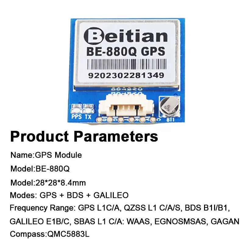 BE-880Q GNSS GPS Module M10050 Chip QMC5883 Compass Ultra Low Power 28x28x8.4mm for RC Drone FPV Flight Controller DIY Project