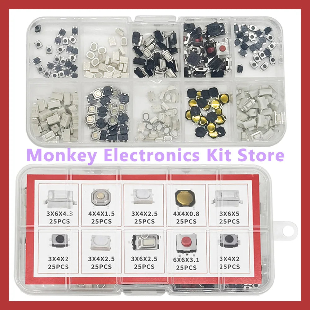 250PCS/1 Set  10-Types Tactile Push Button Switch Car Remote Control Keys Button Touch Micro switch