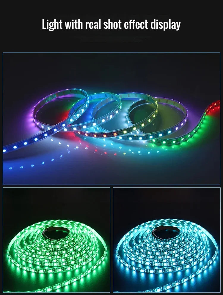WS2812B 5050 RGBIC Smart LED Strip WS2812 Individually Addressable IC 30/60/144Pixels/Leds/m Light DC5V Black White IP30/65/67