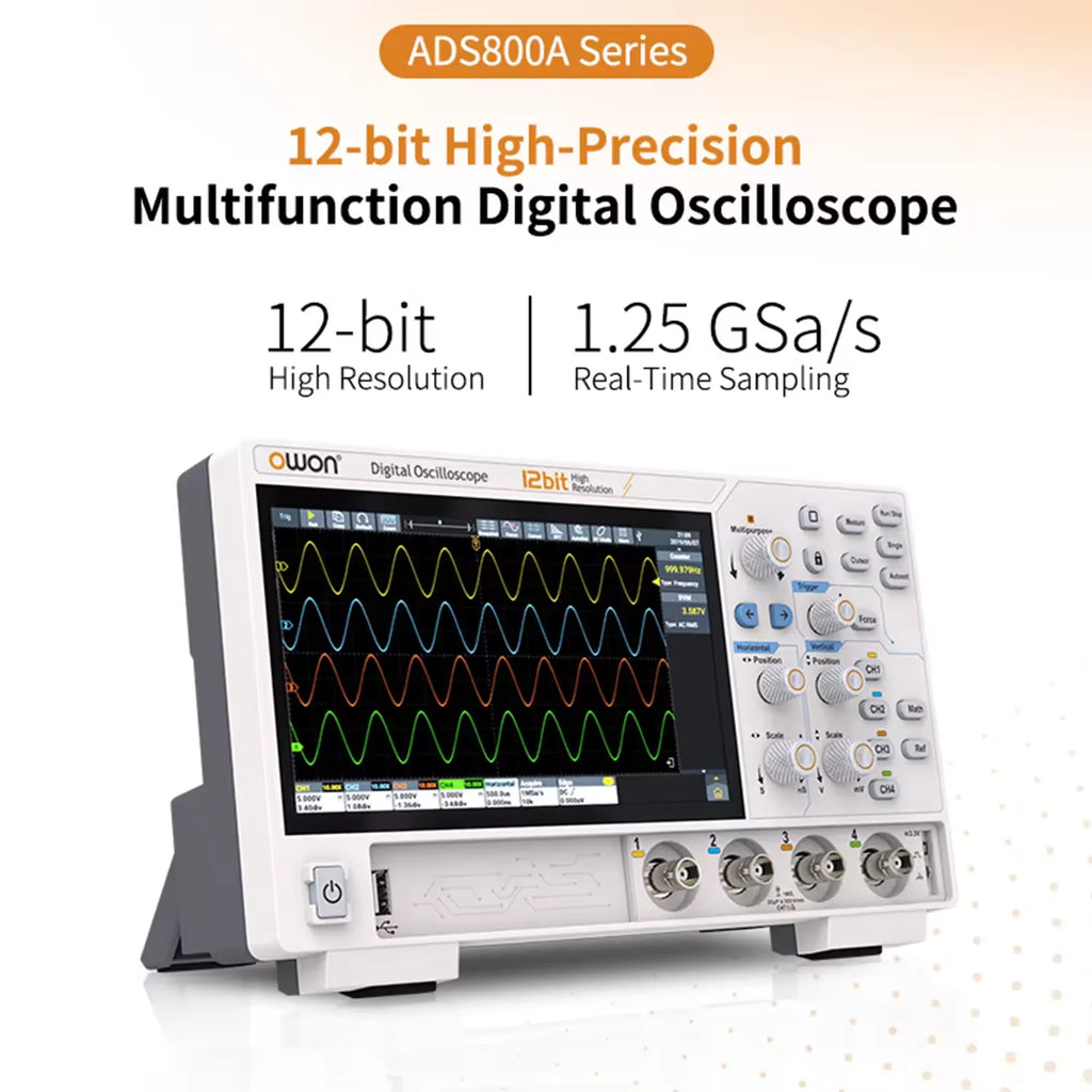 OWON ADS800A Portable Digital Oscilloscope 100MHz Bandwidth 1GSa/s 7" TFT-LCD Storage Multimeter Auto Measure USB/PC Connect