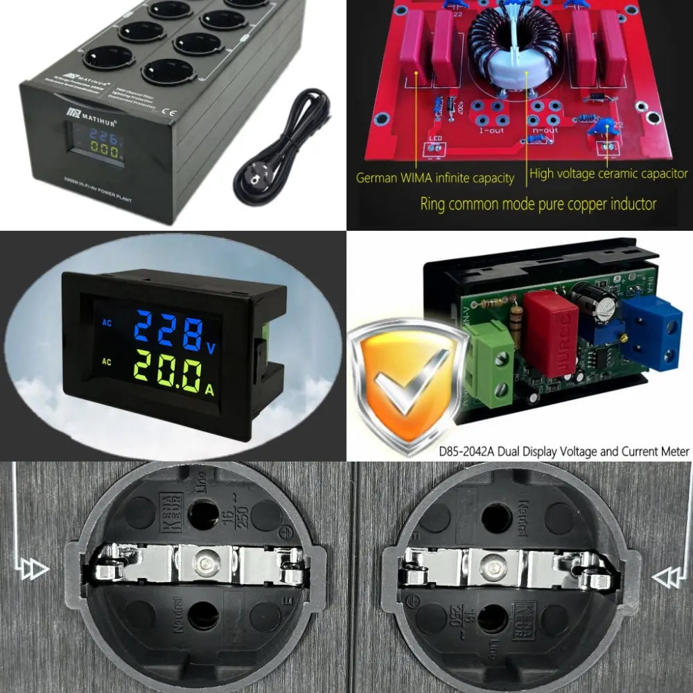 hifi MATIHUR M-TR80  Audio Noise AC Power Filter Power Conditioner Power Purifier Surge Protection with EU Outlets Power Strip