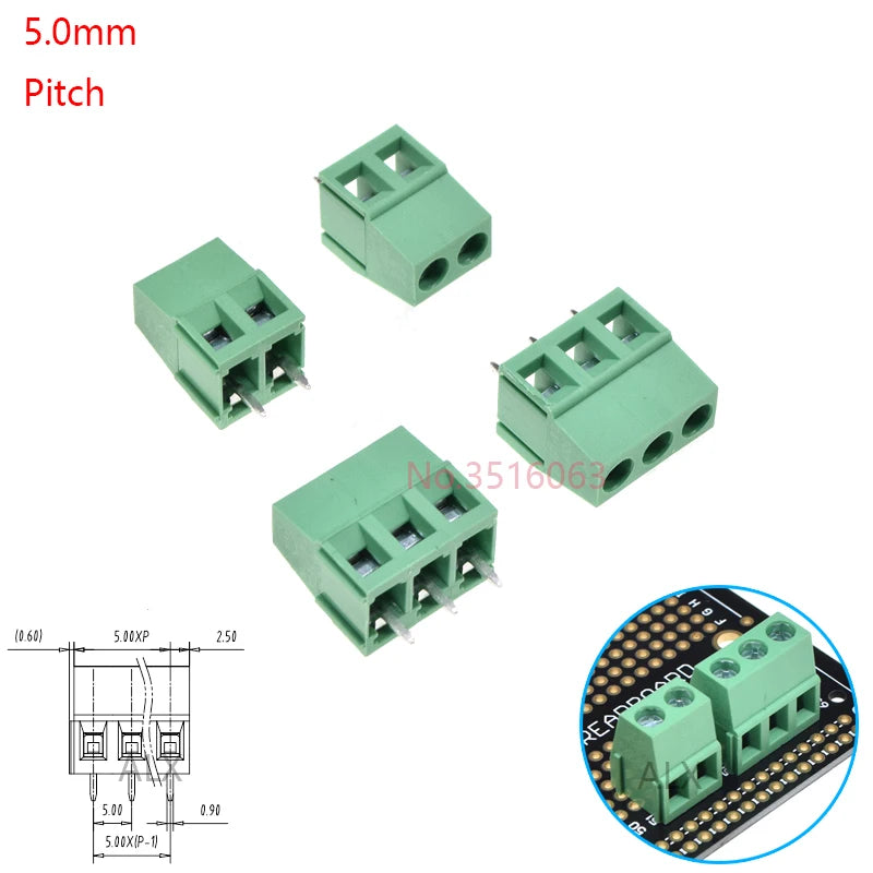 10Pcs KF120/KF128 2.54mm/3.5mm/3.81mm/5.0mm/5.08mm Pitch 2p/3p Straight Pin Pcb Screw Terminal Block Connector 2/3/4/5/6/8/10Pin