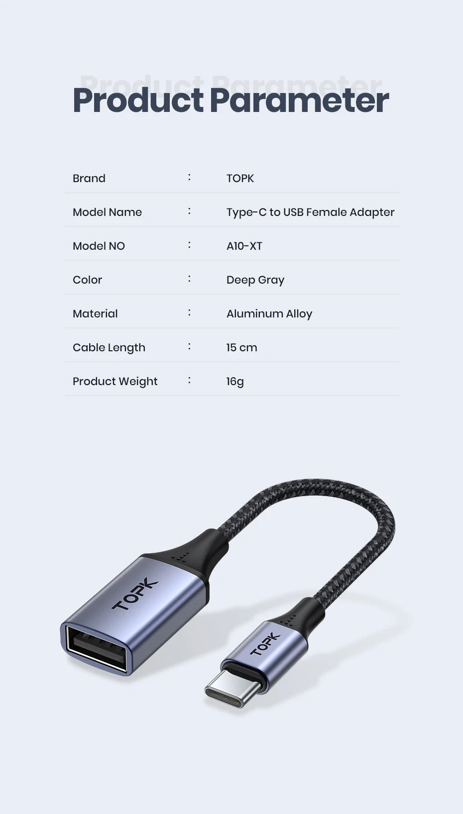 TOPK A10 USB C to USB A dapter OTG Cable Type C Male to USB 2.0 Female Cable Adapter for MacBook Pro Samsung Type-C Adapter