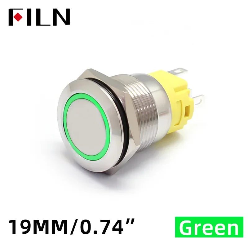 FILN 16mm 19mm 22mm Stainless Steel Waterproof LED Indicator Metal Push Button  Switch Power Symbol   Start Stop Power on Off