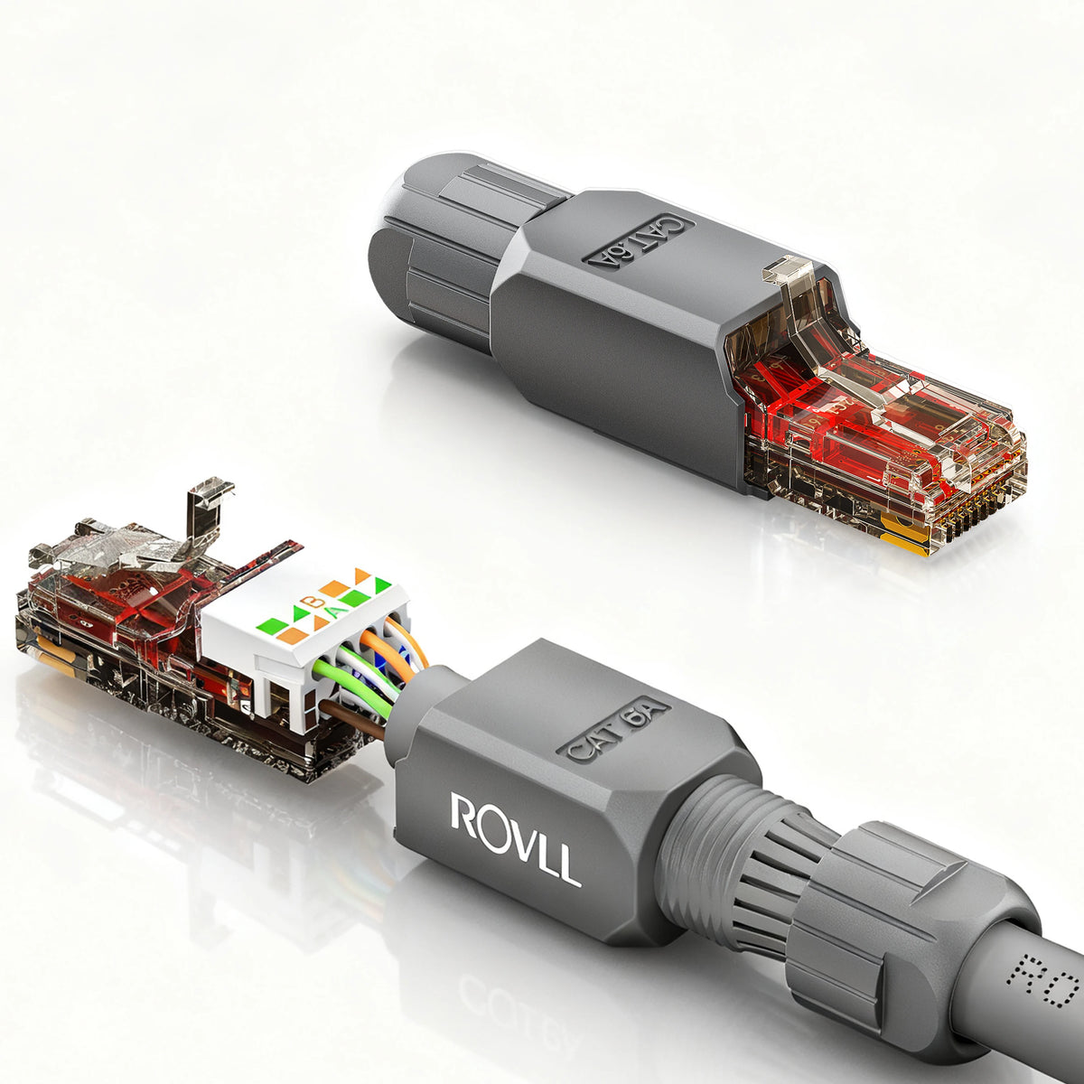 ROVLL Tool-Free RJ45 Connector Cat6 UTP 1000Mbps LAN Ethernet Plug Easy Termination Modular Plug No Crimp Network Cable 1PCS