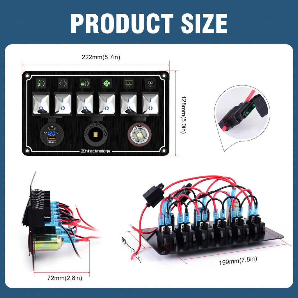 Metal 4-6 Gang Marine Rocker Switch Panel Waterproof 12 Volt, Boat Toggle Switch Panel 12V  LED Lighted for Boat Car RV