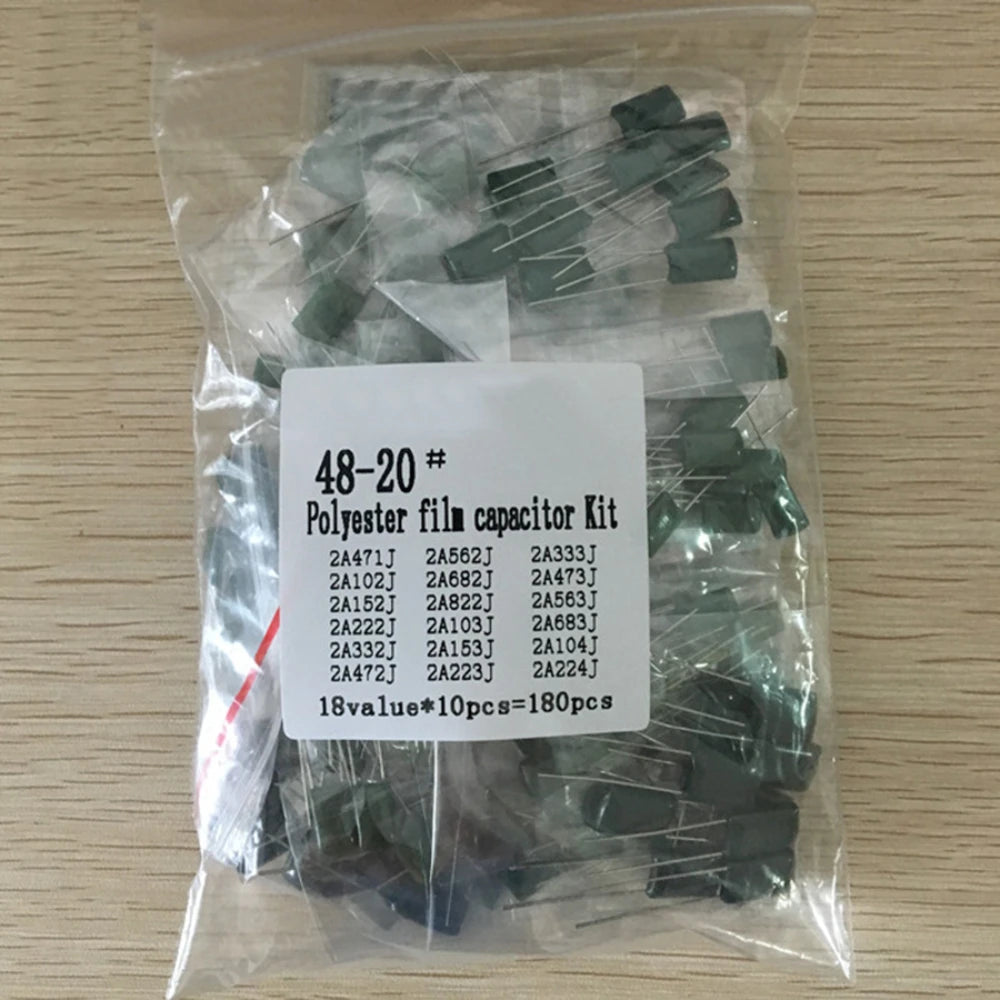 180/620PCS 100V Polyester capacitor combination kit 2A102J~2A822J Set of capacitors set 31/10values Polyester Film Capacitor