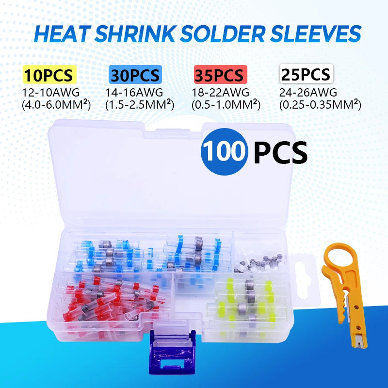 50-500Pcs Waterproof Heat Shrink Butt Connectors Solder Seal Wire Cable Terminals Electrical Splice Kit for Automotive Marine