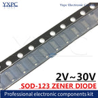 100pcs SOD-123 ZENER DIODE 2V~30V 2.4V 2.7V 3V0 3.3V 3V6 3V9 4V3 4V7 5V1 5V6 6V2 6V8 7V5 8V2 9V1 10V 11V 12V 13V 16V 18V 20V W8