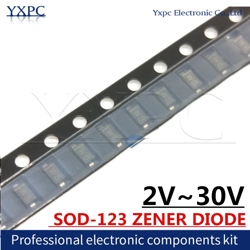 100pcs SOD-123 ZENER DIODE 2V~30V 2.4V 2.7V 3V0 3.3V 3V6 3V9 4V3 4V7 5V1 5V6 6V2 6V8 7V5 8V2 9V1 10V 11V 12V 13V 16V 18V 20V W8