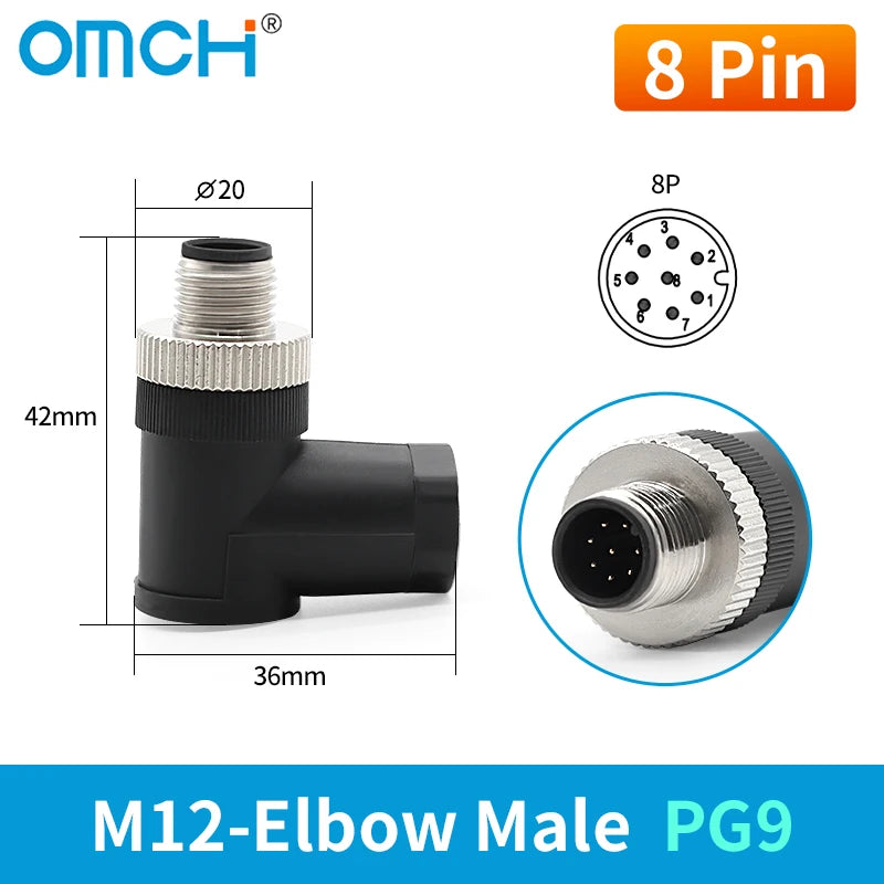OMCH 1PCS M12 Sensor Connector Waterproof IP67 Aviation Plug Socket Male Female 4 5 8Pin Hole Straight Bend Angle Screw Threaded