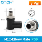 OMCH 1PCS M12 Sensor Connector Waterproof IP67 Aviation Plug Socket Male Female 4 5 8Pin Hole Straight Bend Angle Screw Threaded