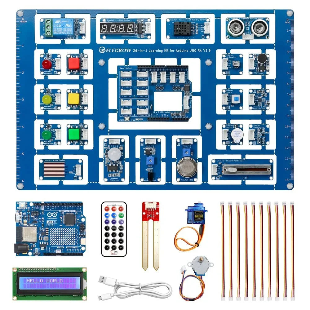 Elecrow 26-in-1 Learning Kit for Arduino UNO R4 Wi-Fi board, with 26 lessons, Support BLE DIY Electronic Kit