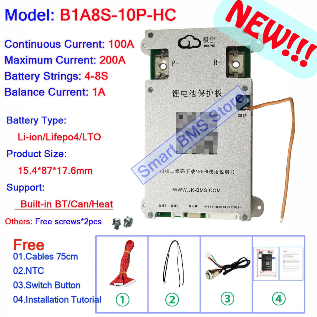 Smart Jikong JK BMS 4s 5s 6s 7s 8s 100a 200a Lifepo4 Li-ion Active Balance Lithium 24v With Bt Heat Function Equalizer On Sale