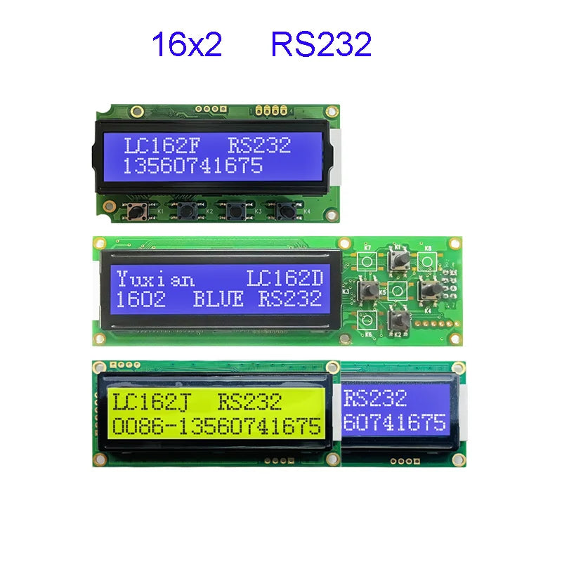 RS232 1602 16x2 LCD Display  Module  LC162D 3 size Blue Green Screen with switch AT89S5224AU Industrial Lcd Factory