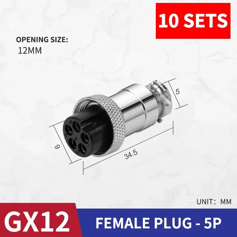 10 Pcs GX12 Aviation Circular Connector GX12-2Pin 3pin 4pin 5pin 6pin 7pin Male Female 12MM M12 Fixed Rear Nut Plug&Socket