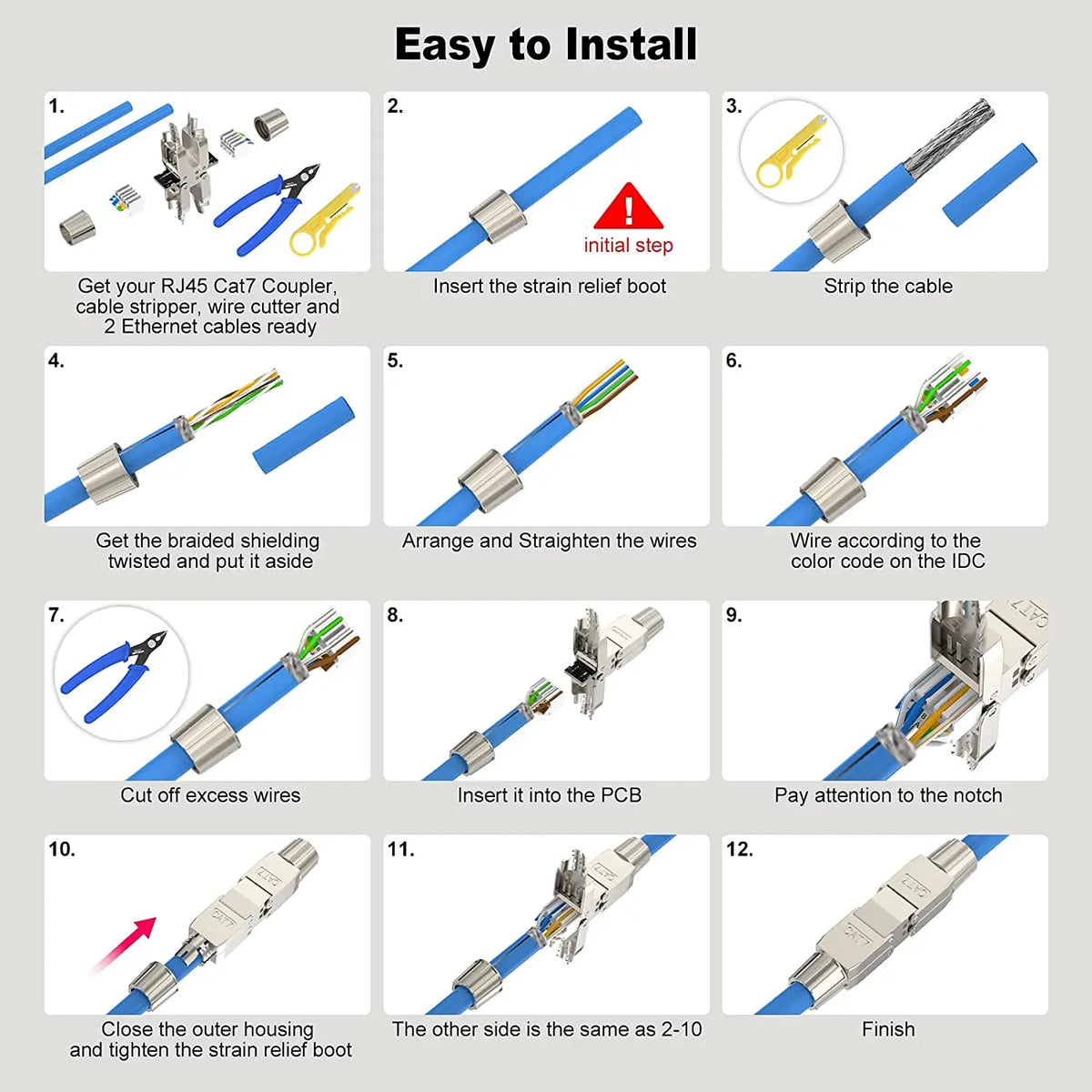 ZoeRaxTool-Free RJ45 Coupler Shielded, Tool Less Ethernet Cable Extender PoE+ for Cat7/Cat6a/Cat6 Network Cables, Silver