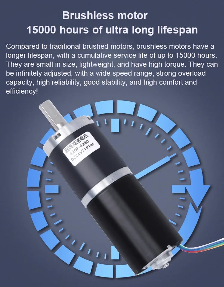 12V 24V 42MM 4260 155KG Planetary Gear BLDC Brushless DC Reduction Motor Large Torque Low Speed Long Life Low Noise 7-1351rpm