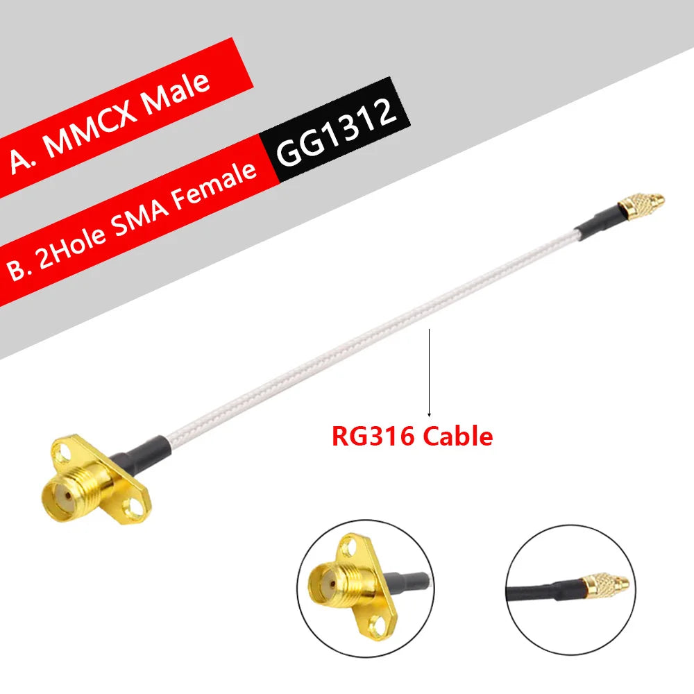 10PCS MMCX Male to SMA Female 2Hole Flange Panel Mount RG316 Cable Pigtail FPV Antenna Extension Cord for TBS Unify Panda RC VTX