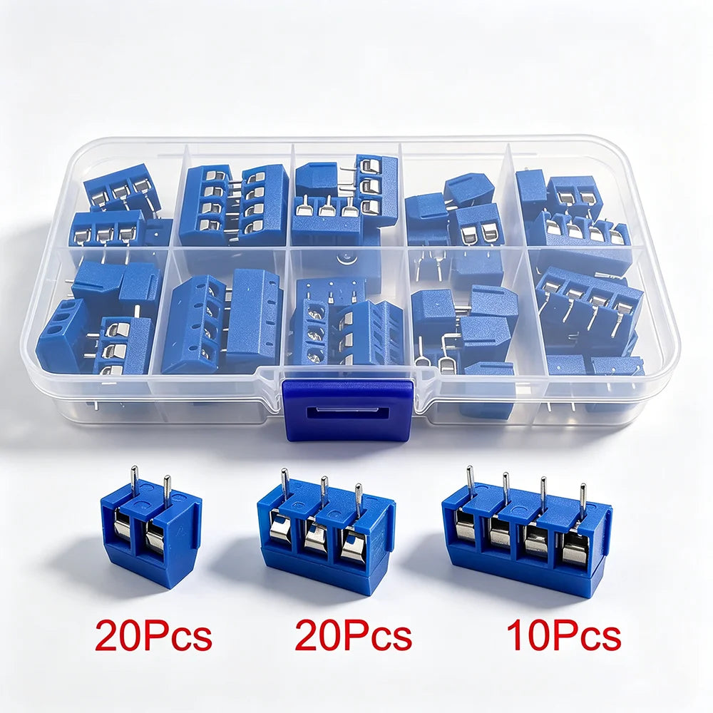 50Pcs/Box KF301 5mm Pitch  2P 3P 4Pin PCB Screw Terminal Block Connector KF301-2P KF301-3P KF-301-4P Blue