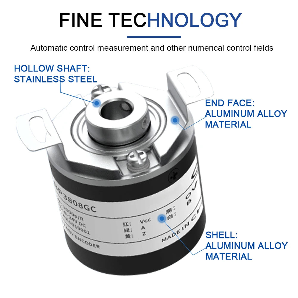 AUCHTEL 38mm Incremental Rotary Encoder 8mm Half Hollow Shaft Photoelectric Optical Switch 10-1024-1800-2500-3600 PPR 5-24VDC