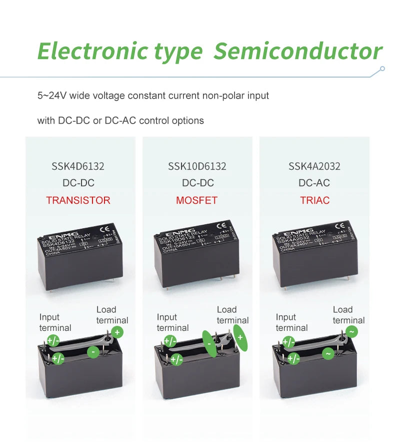 ENMG PCB Mount Solid State Relay, SSK10D6132 Miniature Pin-Type DC Control DC/AC 24V Printed Circuit Board Mount Plug-in Type.