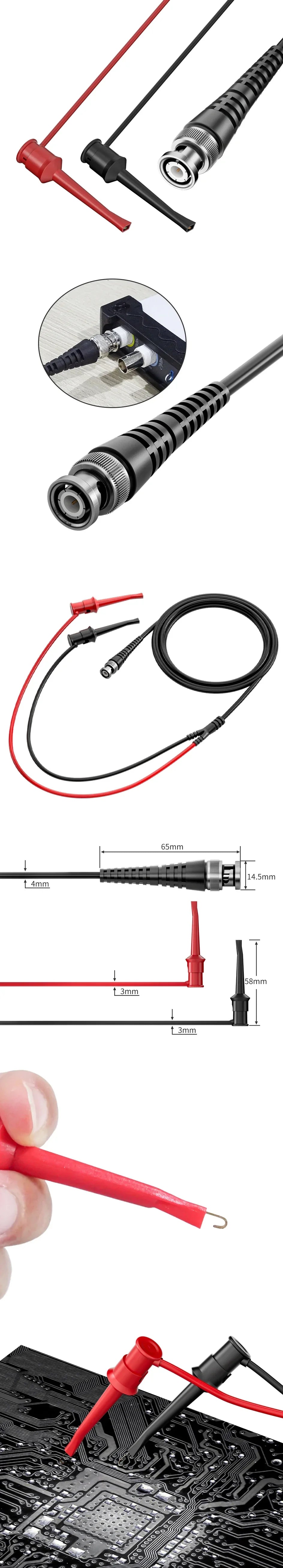 Cleqee P1007B  BNC Q9 Male Plug to Dual Test Hook Clip Oscilloscope Probe ABS Mini Grabber Test Lead 120cm Cable for Electronics