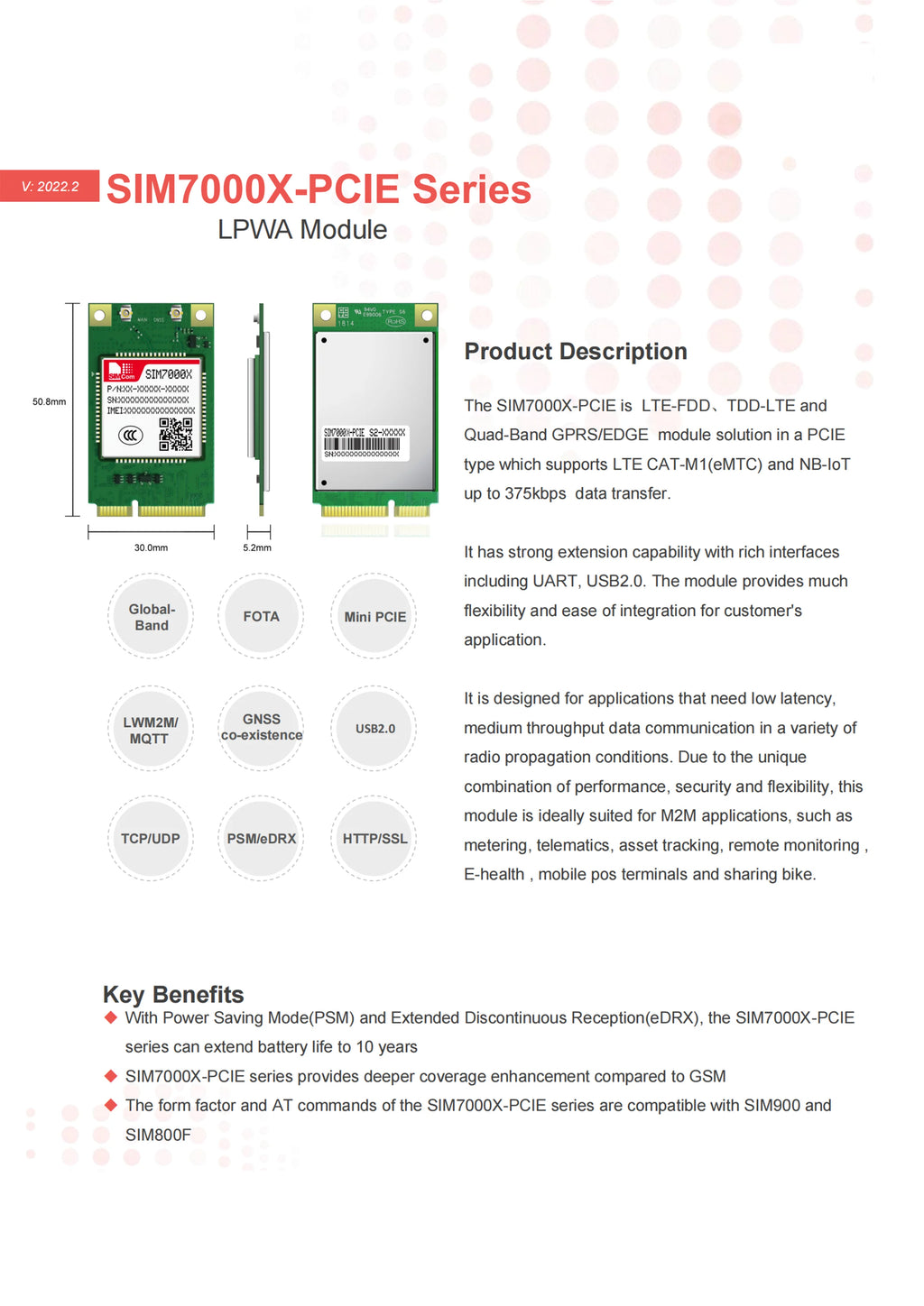 SIMCOM SIM7070E SIM7070G SIM7000E SIM7000A SIM7000G LPWA Module MINIPCIE